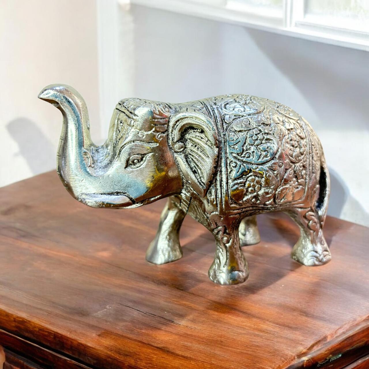 Elephant Pair Statue,Silver Polish,2 Piece Set for Office Table Home,Gifting