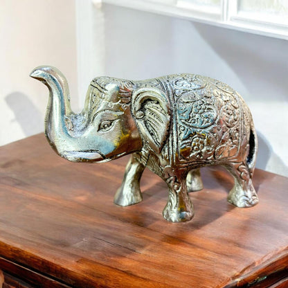 Elephant Pair Statue,Silver Polish,2 Piece Set for Office Table Home,Gifting